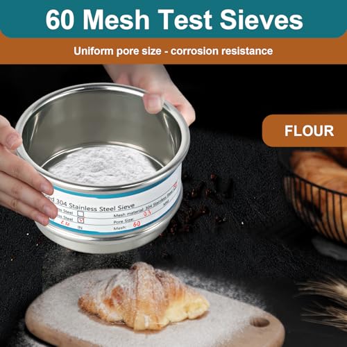 2.36" (6cm) Full 304 Stainless Steel Mini Lab Sieve, 60 Mesh (0.3mm) Sifter - size: 60 Mesh(0.3mm)/Ф2.4in(6CM)