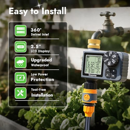 Sprinkler Timer with Brass Inlet, Water Timer for Garden Hose with Auto/Manual/Rain Delay Mode, Easy Setup Hose Timers for Lawn, Garden, Vacation Watering,1 Outlet - size: 1-Zone-T