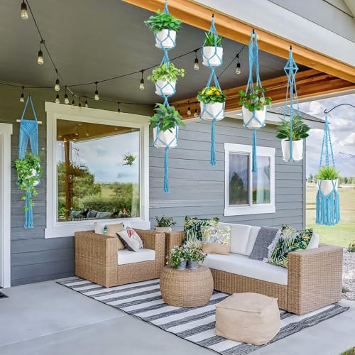 SFENNGPET Macrame Plant Hangers, 6Pack Hanging Planters for Indoor Plants - color: Sky Blue