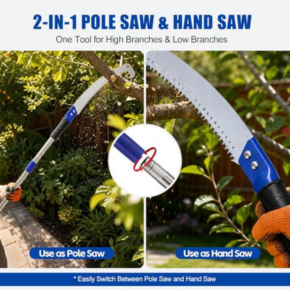 6.5-foot manual tall pruning saw, a 2-in-1 hand saw, lightweight and telescopic, equipped with sharp manganese steel blades and teeth, perfect for pruning palm trees, oak trees and garden branches. - size: 6.5FT