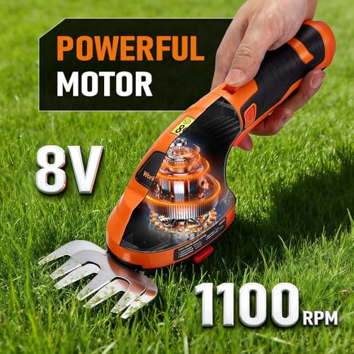 Electric Hedge Trimmer Cordless, 2-in-1 Lightweight Handheld Grass Trimmer Hedge Shears/Cutter, 8V Battery Powered Rechargeable Garden Tool for Yard, Lawn