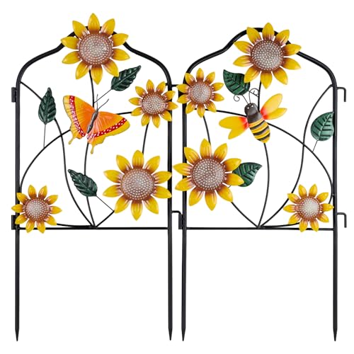 hogardeck Garden Decor for Outside, Set of 2 Metal Fence Decorative Garden Stakes with Flowers for Sunflower Decor, Yard Signs for Outdoor Patio Lawn Backyard Porch - color: Hgmd-2243