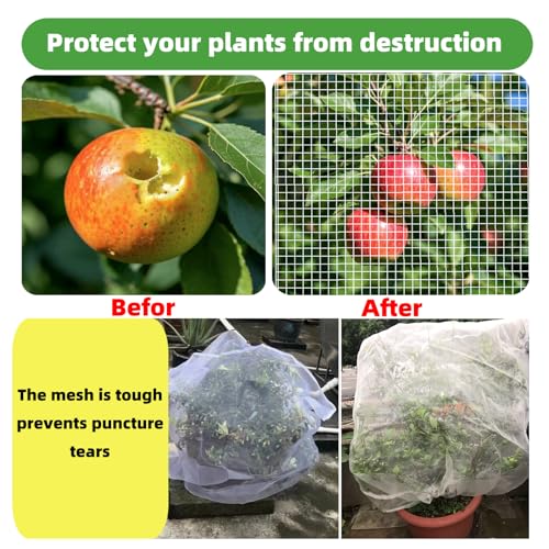4 Pack Garden Netting Pest Barrier with Drawstring - White Breathable Mesh Insect Protection Cover for Tomatoes, Vegetables, Blueberry Bushes (4Ft X 4.6Ft) - size: 4 x 4.6 FT x 4Pcs