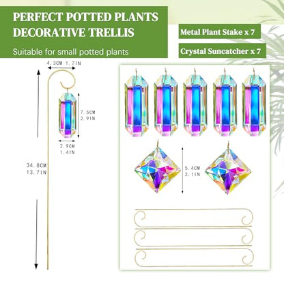 7 Pcs AB Colored Crystal Suncatcher Small Trellis Golden Plant Potted Stake - color: 7 Pack AB