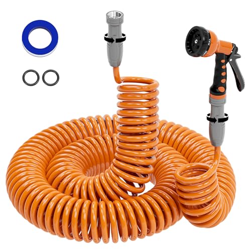 SPECILITE 3/8" Lightweight Coil Garden Hose 100 FT, EVA Flexible Water Hose - color: Orange, size: 100FT
