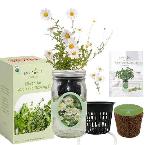 Hydroponic Herb Growing Kit, Self-Watering Mason Jar Herb Garden Starter Kit Indoor, Windowsill Herbs Garden, Grow Your Own Herbs from Organic Seeds (Chamomile) - color: Chamomile