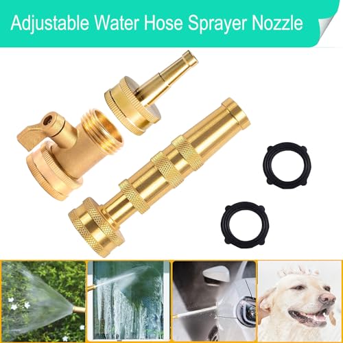 Solid Brass Heavy Duty Adjustable Twist Hose Nozzle,CM CUMIZON Jet Sweeper Nozzle, High Pressure Hose Nozzle with On-Off Valve, Leak-Free Operation 3/4" GHT Connector 3 Pack - style: Nozzle Twist+Jet+Twist 3P