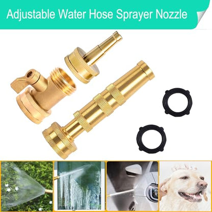 Solid Brass Heavy Duty Adjustable Twist Hose Nozzle,CM CUMIZON Jet Sweeper Nozzle, High Pressure Hose Nozzle with On-Off Valve, Leak-Free Operation 3/4" GHT Connector 3 Pack - style: Nozzle Twist+Jet+Twist 3P