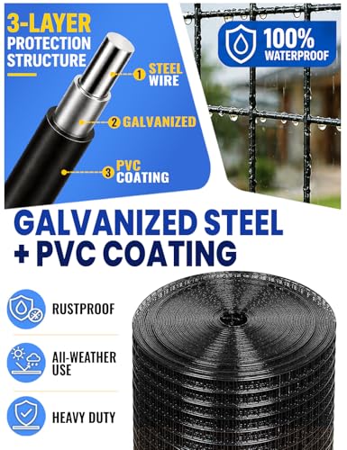 Black PVC Vinyl Coated Wire Mesh Hardware Cloth 1/2 in 36”x50’ 19 Gauge, Welded Wire Fencing Chicken Wire Mesh Roll Cage Wire Netting… - size: 1/2" 36" x 50'