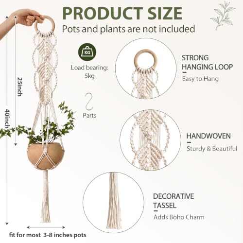 Shappy 1 Pack Boho Macrame Plant Hanger for Indoor - color: White, size: Style C