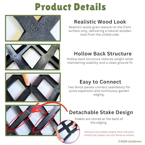 LaLaGreen Garden Edging Border (23x8.5in, 10 Pack) Black Plastic Fence - color: Black x 10