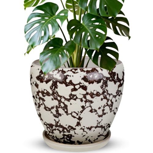 Ceramic Plant Pots With Saucer & Drainage Hole, 10 inch Indoor Flower Pots - color: White, size: 10 inch