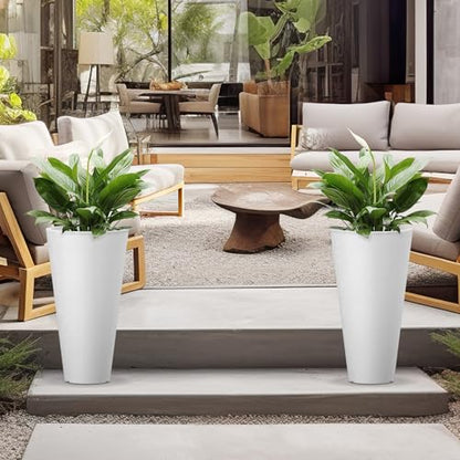 Kante Set of 2 White Plastic Round Planters 23" Tall Home & Outdoor - color: White, size: 23" H