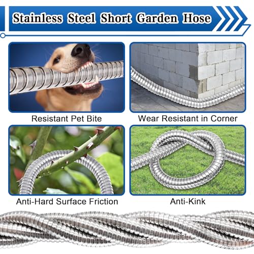 Boltigen Short Garden Hose 2 feet, 2pack 304 Stainless Steel Short Water Hose, Flexible & Lightweight Short Hose with male to Female Metal Connector, 2ft Garden Hose, for Convenient Garden Working - size: 2ft, style: 2 Pack