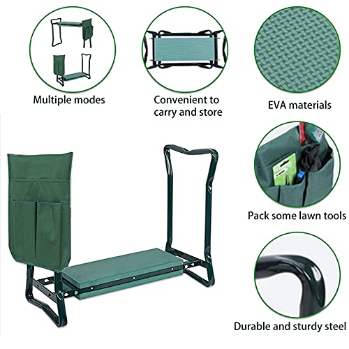 Garden Kneeler, Folding Stool, Portable Garden Bench EVA Foam Pad with Tool Bag Pouch