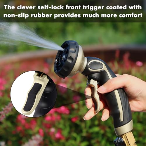 RESTMO Watering Wand Heavy Duty with 10 Spray Patterns, Heavy Duty Metal Water Hose Sprayer with 9 Spray Patterns, High Pressure | On/Off Valve, Ideal for Outdoor Lawn & Garden Watering, Car & Pet Was