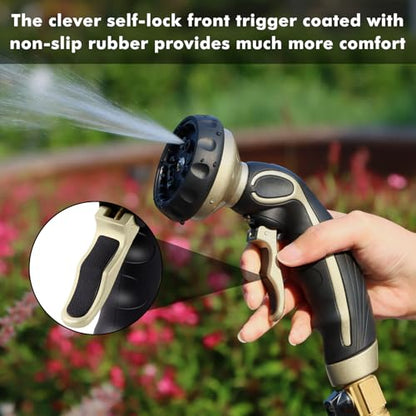 RESTMO Watering Wand Heavy Duty with 10 Spray Patterns, Heavy Duty Metal Water Hose Sprayer with 9 Spray Patterns, High Pressure | On/Off Valve, Ideal for Outdoor Lawn & Garden Watering, Car & Pet Was
