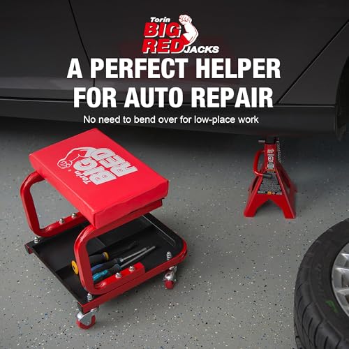 BIG RED Mechanic Stool with Wheels Rolling Creeper Seat - color: Red