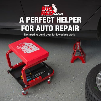 BIG RED Mechanic Stool with Wheels Rolling Creeper Seat - color: Red