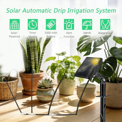 49FT Solar Drip Irrigation System, Automatic Watering Irrigation Kit for 15 Potted Plants, Auto DIY Watering System Plant Water Devices with Timer for Greenhouse Balcony Indoor Outdoor