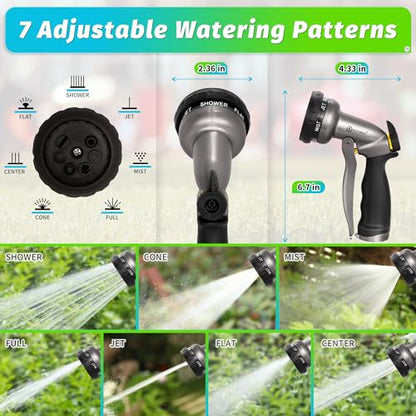 AUTOMAN Garden Hose Nozzle - 7 Patterns Sprayer, 100% Metal High Pressure Spray Nozzle, Labor-Saving Design, Heavy Duty Water Hose Nozzle for Garden Watering, Car Washing, Window Cleaning,Pets Bathing - color: Metalic Silver