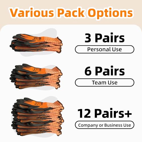Schwer 6 Pairs Safety Work Gloves with Certified Level 6 Abrasion Resistance, General A1 Cut Resistant Working Gloves with MicroDot Grip, Touchscreen, MicroFoam Nitrile Coating, LT5619, XL - size: X-Large