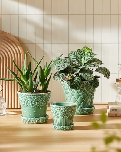 Metahom 3.8 Inch Succulent Pots, Green Ceramic Pots for Plants Set of 4 - color: Green, size: 3.8 Inch