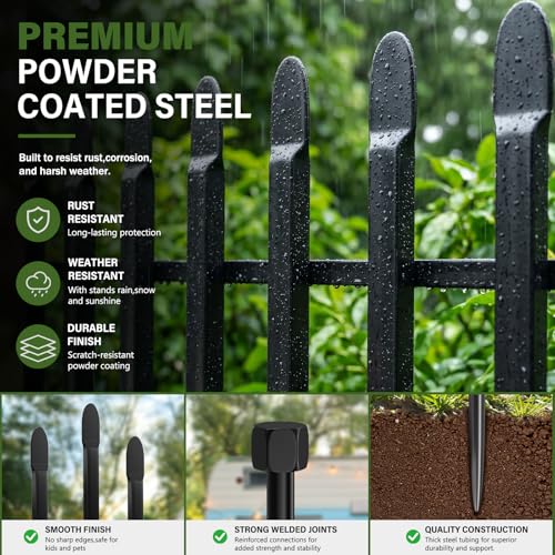 No Dig Decorative Garden Fence, 48in(H)×17.6ft(L), 8 Panels with Gate - size: 48 in(H) X 17.6 ft(L)