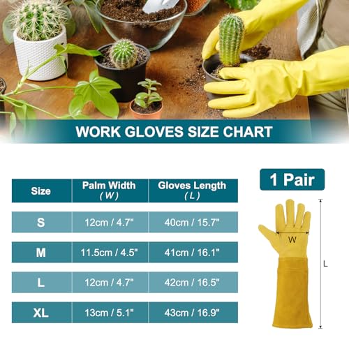 MECCANIXITY Leather Gardening Gloves for Women and Men, Thorn Proof Rose Garden Glove Long Sleeve Working Gloves for Digging - color: Yellow-orange, size: Large