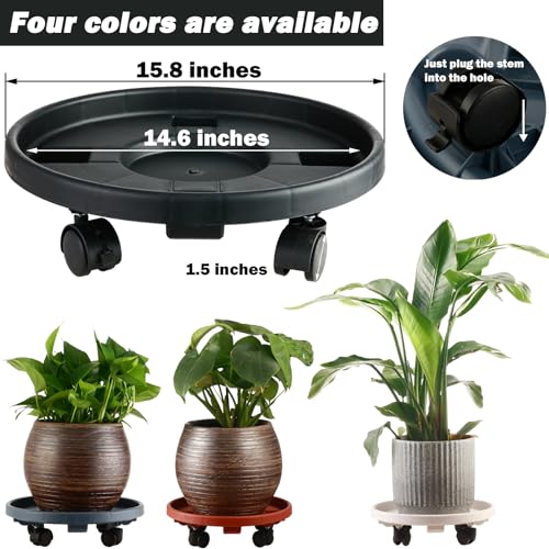 5 Pakcs Large Plant Caddy with Wheels 15.8" Rolling Plant Stands Heavy-duty Plastic Plant Roller Base Pot Movers Plant Saucer on Wheels Indoor Outdoor Plant Dolly with Caster Tray Coaster Black - color: Black