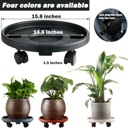 5 Pakcs Large Plant Caddy with Wheels 15.8" Rolling Plant Stands Heavy-duty Plastic Plant Roller Base Pot Movers Plant Saucer on Wheels Indoor Outdoor Plant Dolly with Caster Tray Coaster Black - color: Black