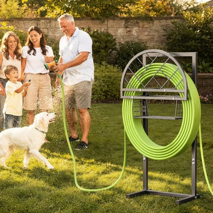 Garden Hose Holder Heavy Duty Water Hose Holder with Storage Basket,Holds Up to 165FT Hose, Freestanding Outdoor Hose Hanger with 4 Spikes Sturdy Hose Stand, for Outside Yard Lawn Patio - color: All Black