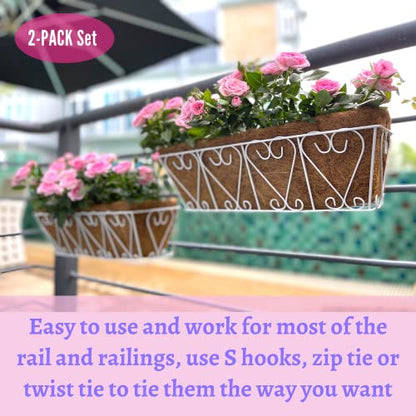 LaLaGreen White Wall Planter (16 in, 2 Pack) Coco Liner Flower Box Holder - size: 16" (41cm)x2 Pack