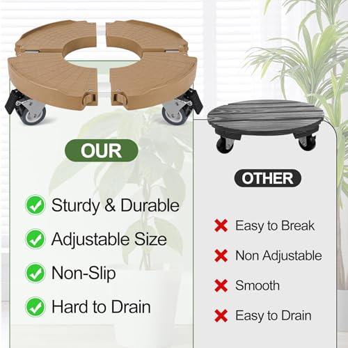 ToLanbbt Plant Caddy Stand with 360° Wheels Adjustable 15-22 Inch Rolling Stand Heavy Duty Large Plant Cart Dolly with Casters 440lbs Capacity for Large Planter, Garden Pot, Flower Pot, Khaki, 1 Pack - color: Khaki
