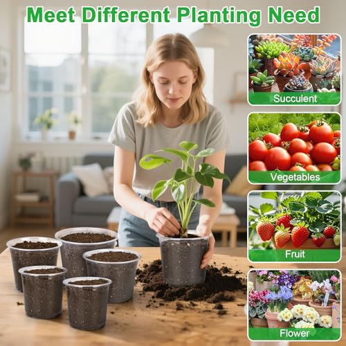 10/8/6/5 Inch Large Clear Nursery Pots with Drainage Holes, 16 Pack Gallon Clear Plastic Pots for Plants, Seedling Starter Pot, Garden Plant Pots for Succulents Flowers - size: 10/8/6/5 Inch