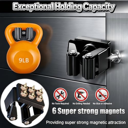 2 Pack Magnetic Broom Holder Wall Mounted Anti Slip Rack - size: 2 Pack B