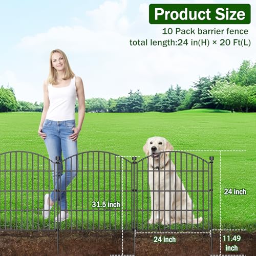 10 Panel No Dig Decorative Garden Fence 24" H x 20'L Outdoor Dog Barrier - size: 24 in(H) X 20 ft(L)