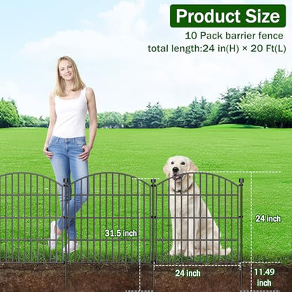 10 Panel No Dig Decorative Garden Fence 24" H x 20'L Outdoor Dog Barrier - size: 24 in(H) X 20 ft(L)