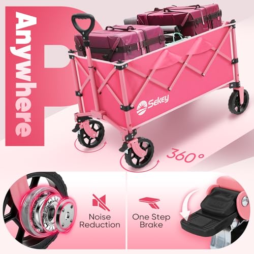 Sekey Collapsible Wagon, 300 lb Capacity, 29 in Cargo Bed, Compact Fold - color: Pink, size: 300lbs
