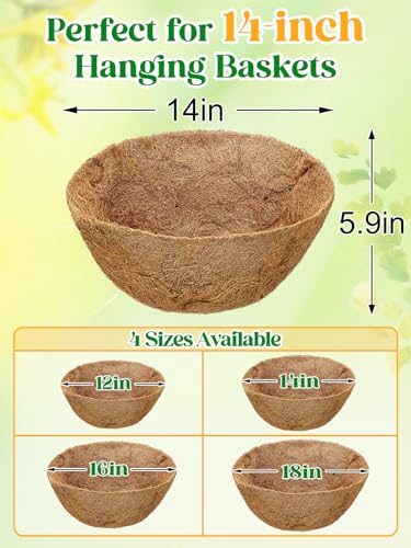 ANPHSIN 4Pcs 14inch Coconut Liners for Hanging Baskets Planters - size: 14in