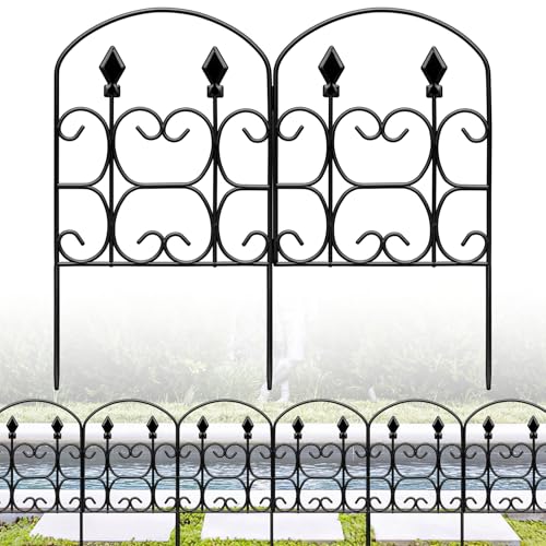 24.5in(H) x 10.8ft(L) Decorative Garden Fence Animal Barrier, 5 Pack Heavy Duty Metal No Dig Fence, Arched Flower Bed Edging Ornamental Wire Border Fencing Panel for Dog Yard Patio Outdoor Decor - size: 10.8ft(L) x 24.5in(H),5 Pack