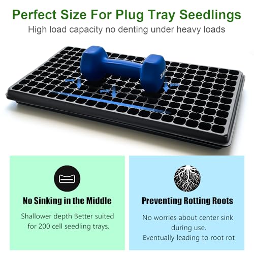 RooTrimmer Shallow 1020 Nursery Flat Trays Specialized for Holding & Carrying 200 Cell Plug Seedling Trays (Height is 1.3"),Microgreen Germination Trays,10 Pack, No Holes (YB01, 10Pcs) - size: YB01-10P-Black