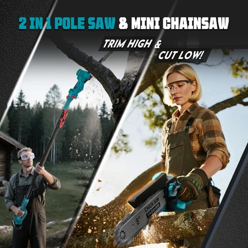 2-in-1 Cordless Pole Saw & Mini Chainsaw with Extension Pole - color: Blue, size: 8inch