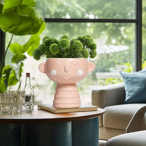 Face Planter Pots Head 7 Inch - Ceramic Face Pot for Plants Indoor Outdoor, Cute Decorative Plant Pots with Drainage Hole, Succulent Planters, Living Room Decor, Valentine Gifts, Matte Pink - color: Matte Pink-boy