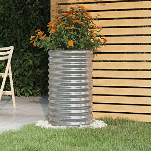 Modern Garden Planter, 26.8 Inch Tall Round Metal Flower Pot for Indoor Outdoor Patio Balcony, Durable Silver Powder-Coated Steel Plant Container - color: Silver, size: 15.7" x 15.7" x 26.8" & 1