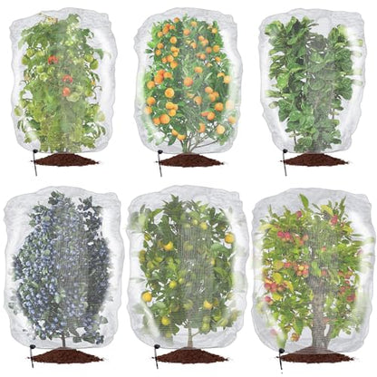 6 Pcs Insect Bird Barrier Tree Net with Drawstring, 2 Sizes Garden Bird Netting Plant Cover, Fruit Tree Netting for Protect Plants Fruits Flowers from Insect Bird Eating - color: 6 Pcs, size: 2 Sizes