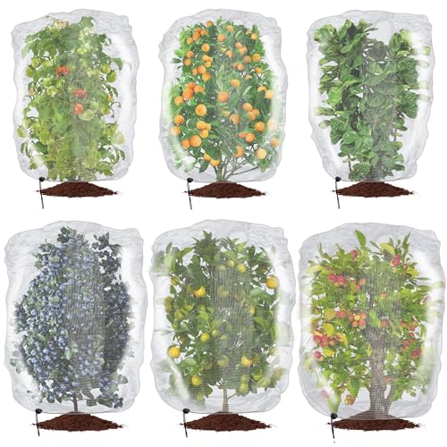 6 Pcs Insect Bird Barrier Tree Net with Drawstring, 2 Sizes Garden Bird Netting Plant Cover, Fruit Tree Netting for Protect Plants Fruits Flowers from Insect Bird Eating - color: 6 Pcs, size: 2 Sizes
