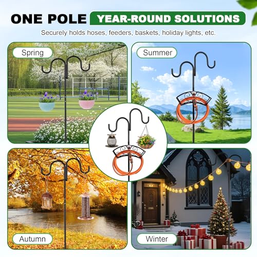 Garden Hose Holder, Freestanding Hose Stand for Outside, 150FT Hose Storage Organizer with 5-Prong Base and Shepherd Hooks for Garden Yard Patio