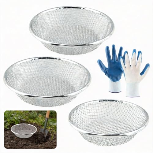 3Pcs Soil Sifter Sieve,3 Mesh Sizes (1/8", 1/4", 3/8") Heavy Duty Galvanized Steel Compost Sieve for 5 Gallon Bucket,Round Garden Sifter for Compost, Dirt, Rocks, Gravel & Garden