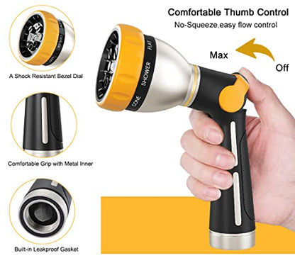 FANHAO Garden Hose Nozzle Thumb Control +16 Inches Metal Garden Hose Wand